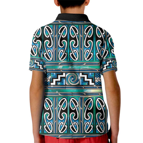 Maori Matariki Kid Polo Shirt Green Galaxy Aesthetic Koru Art