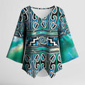 Maori Matariki Kimono Sleeve Blouse Green Galaxy Aesthetic Koru Art