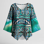 Maori Matariki Kimono Sleeve Blouse Green Galaxy Aesthetic Koru Art
