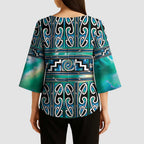 Maori Matariki Kimono Sleeve Blouse Green Galaxy Aesthetic Koru Art