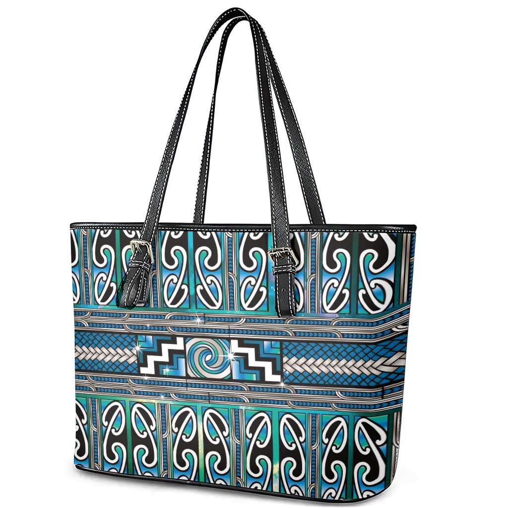 Maori Matariki Leather Tote Bag Green Galaxy Aesthetic Koru Art