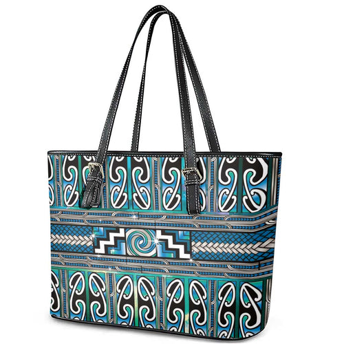 Maori Matariki Leather Tote Bag Green Galaxy Aesthetic Koru Art