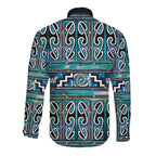 Maori Matariki Long Sleeve Button Shirt Green Galaxy Aesthetic Koru Art