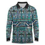 Maori Matariki Long Sleeve Polo Shirt Green Galaxy Aesthetic Koru Art