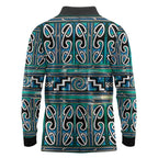 Maori Matariki Long Sleeve Polo Shirt Green Galaxy Aesthetic Koru Art