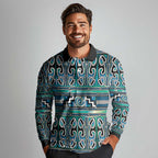Maori Matariki Long Sleeve Polo Shirt Green Galaxy Aesthetic Koru Art