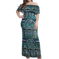 Maori Matariki Off Shoulder Maxi Dress Green Galaxy Aesthetic Koru Art