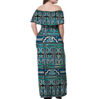 Maori Matariki Off Shoulder Maxi Dress Green Galaxy Aesthetic Koru Art