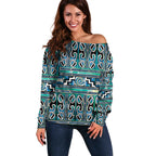 Maori Matariki Off Shoulder Sweater Green Galaxy Aesthetic Koru Art