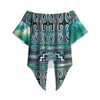 Maori Matariki Off Shoulder Wrap Waist Top Green Galaxy Aesthetic Koru Art