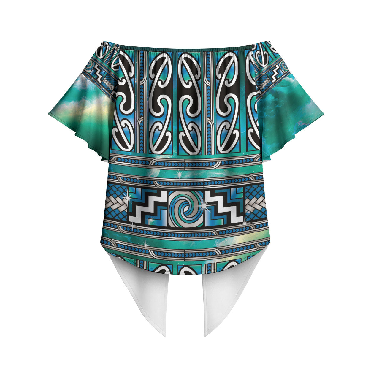Maori Matariki Off Shoulder Wrap Waist Top Green Galaxy Aesthetic Koru Art