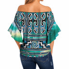 Maori Matariki Off Shoulder Wrap Waist Top Green Galaxy Aesthetic Koru Art