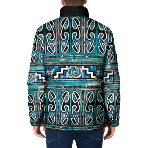 Maori Matariki Padded Jacket Green Galaxy Aesthetic Koru Art