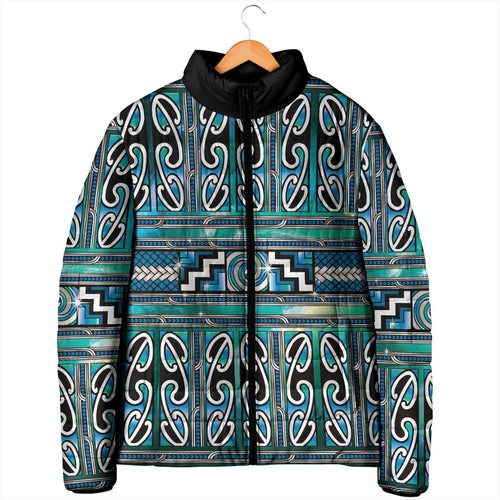 Maori Matariki Padded Jacket Green Galaxy Aesthetic Koru Art