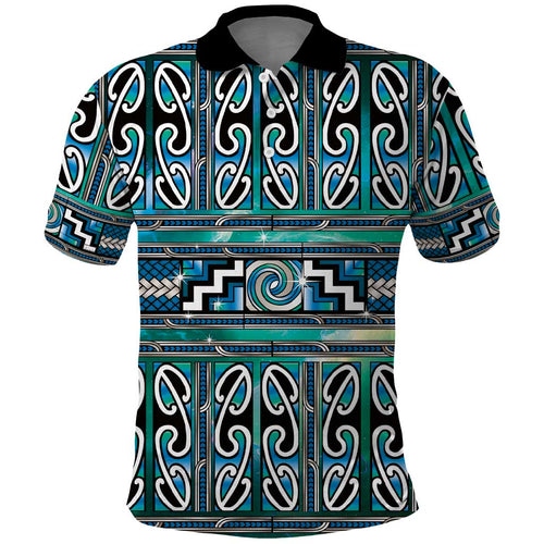 Maori Matariki Polo Shirt Green Galaxy Aesthetic Koru Art