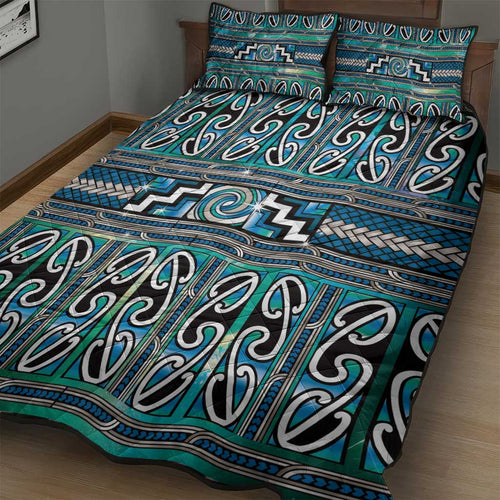 Maori Matariki Quilt Bed Set Green Galaxy Aesthetic Koru Art