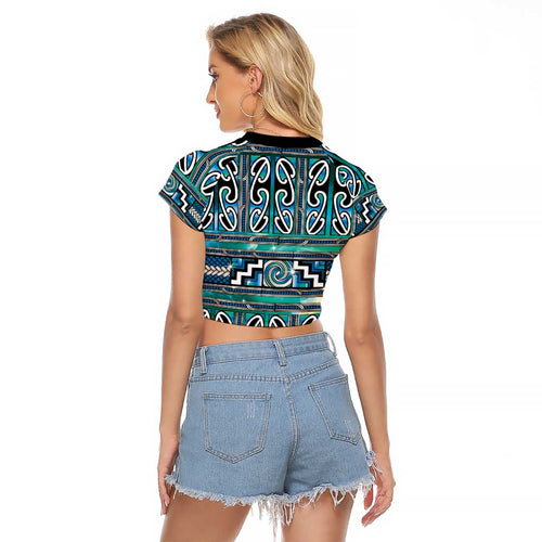 Maori Matariki Raglan Cropped T Shirt Green Galaxy Aesthetic Koru Art
