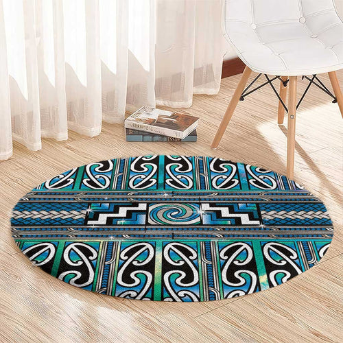 Maori Matariki Round Carpet Green Galaxy Aesthetic Koru Art