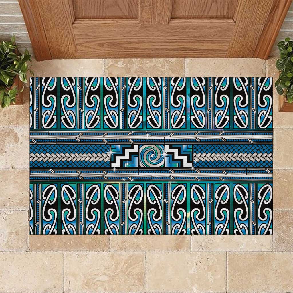Maori Matariki Rubber Doormat Green Galaxy Aesthetic Koru Art
