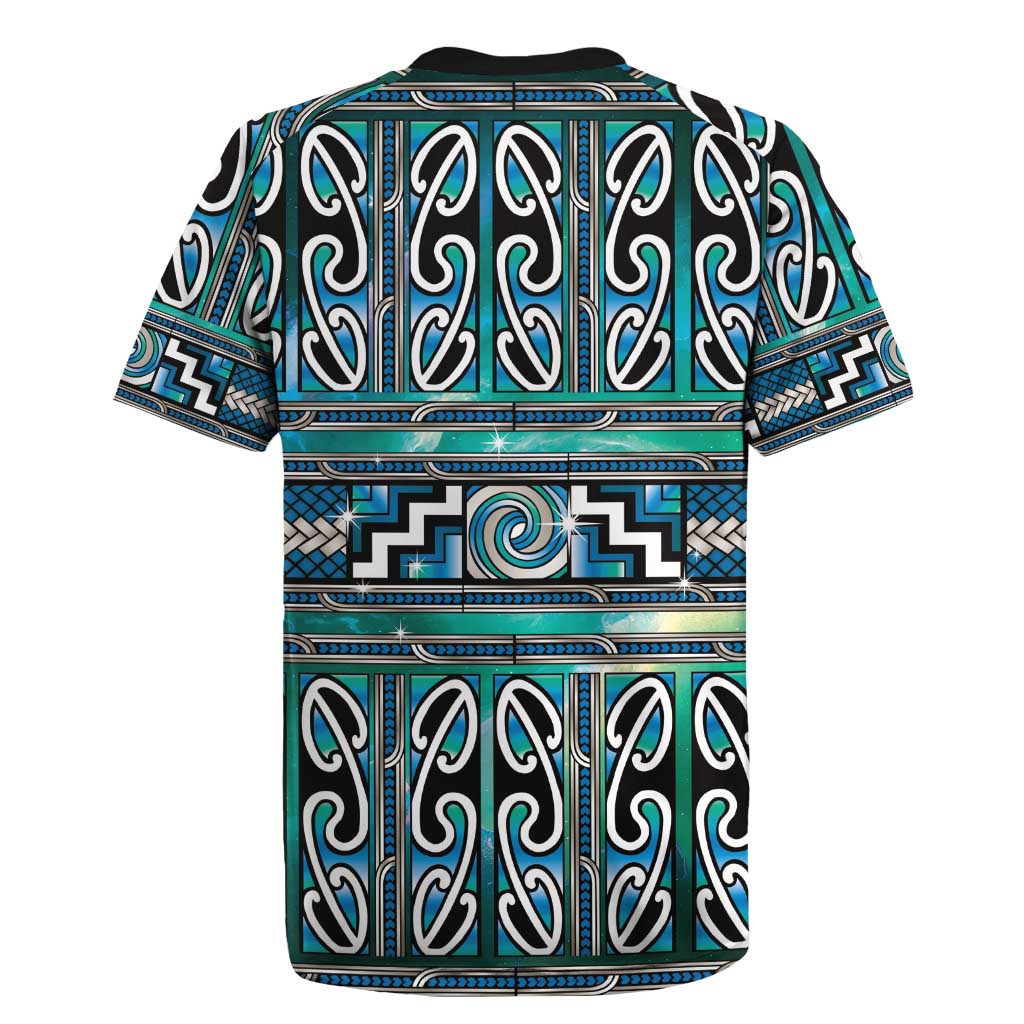 Maori Matariki Rugby Jersey Green Galaxy Aesthetic Koru Art