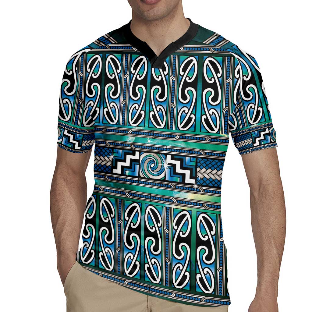 Maori Matariki Rugby Jersey Green Galaxy Aesthetic Koru Art