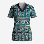 Maori Matariki Scrub Top Green Galaxy Aesthetic Koru Art