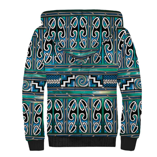 Maori Matariki Sherpa Hoodie Green Galaxy Aesthetic Koru Art