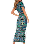 Maori Matariki Short Sleeve Bodycon Dress Green Galaxy Aesthetic Koru Art