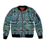 Maori Matariki Sleeve Zip Bomber Jacket Green Galaxy Aesthetic Koru Art