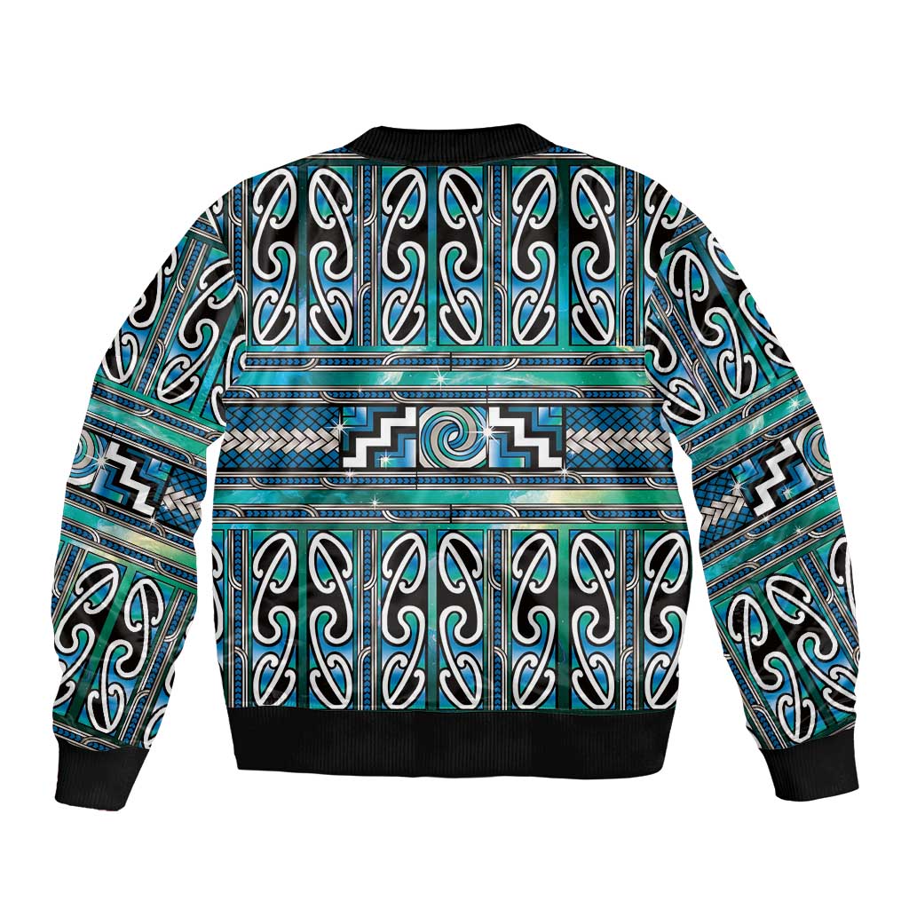 Maori Matariki Sleeve Zip Bomber Jacket Green Galaxy Aesthetic Koru Art