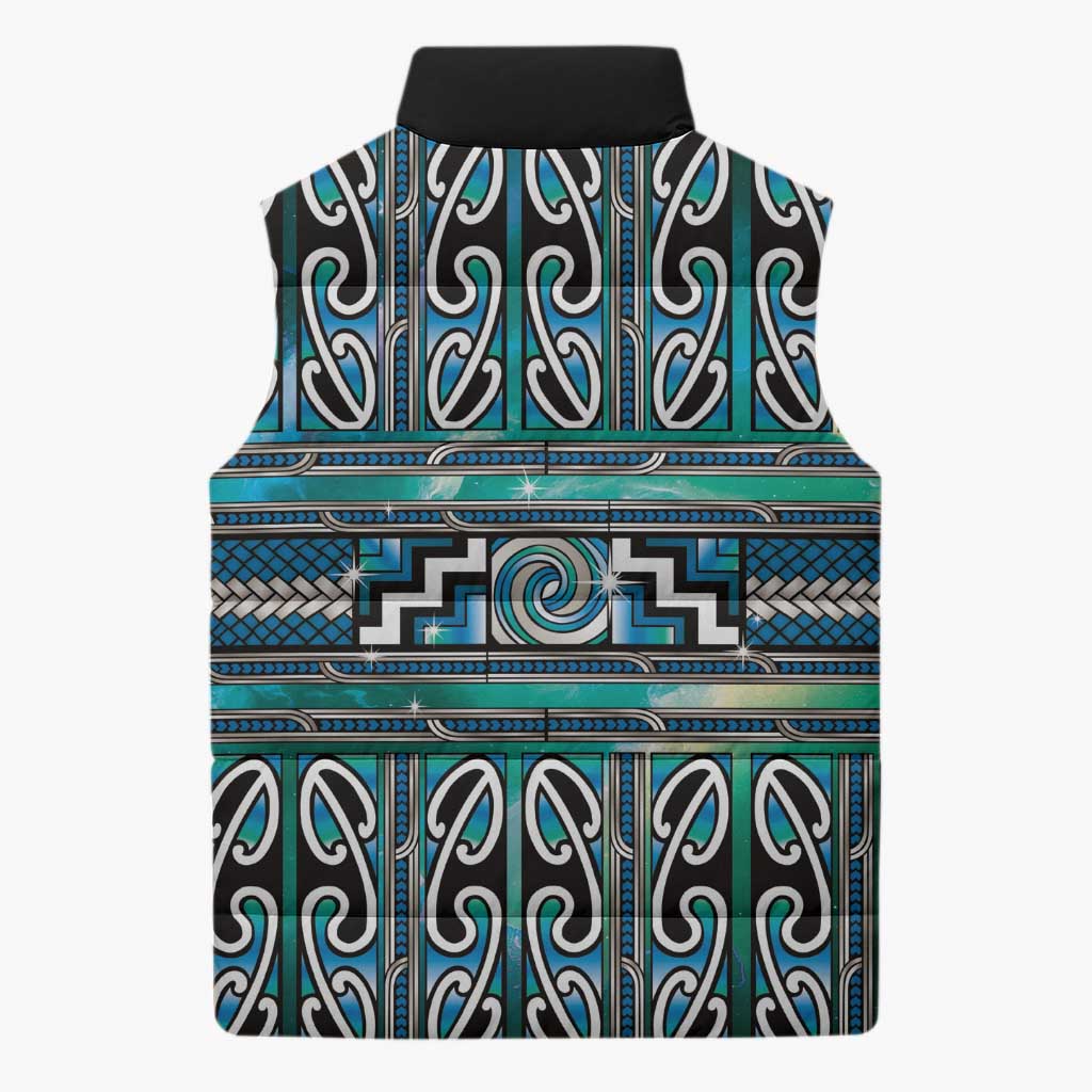 Maori Matariki Sleeveless Puffer Jacket Green Galaxy Aesthetic Koru Art