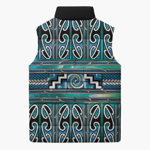 Maori Matariki Sleeveless Puffer Jacket Green Galaxy Aesthetic Koru Art