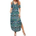 Maori Matariki Summer Maxi Dress Green Galaxy Aesthetic Koru Art