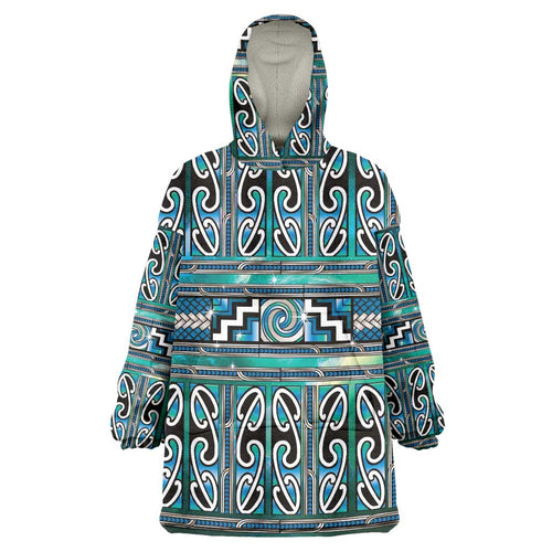 Maori Matariki Wearable Blanket Hoodie Green Galaxy Aesthetic Koru Art