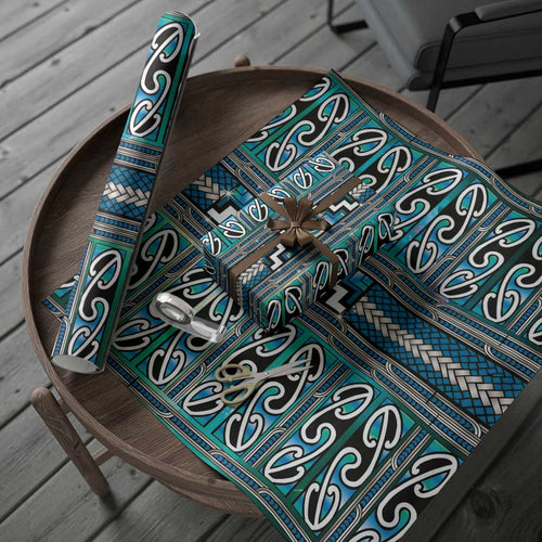 Maori Matariki Wrapping Paper Green Galaxy Aesthetic Koru Art