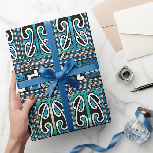 Maori Matariki Wrapping Paper Green Galaxy Aesthetic Koru Art