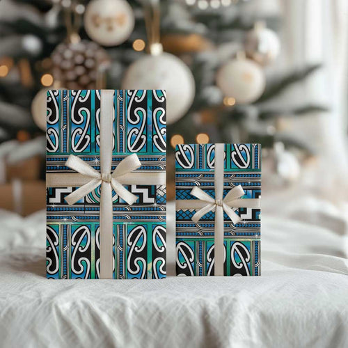 Maori Matariki Wrapping Paper Green Galaxy Aesthetic Koru Art