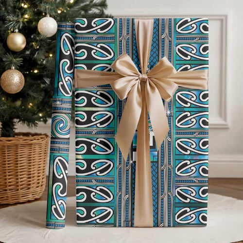 Maori Matariki Wrapping Paper Green Galaxy Aesthetic Koru Art