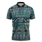 Maori Matariki Zipper Polo Shirt Green Galaxy Aesthetic Koru Art