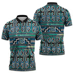 Maori Matariki Zipper Polo Shirt Green Galaxy Aesthetic Koru Art