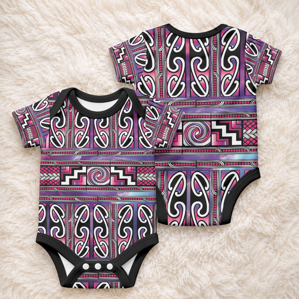 Maori Matariki Baby Onesie Pink Galaxy Aesthetic Koru Art