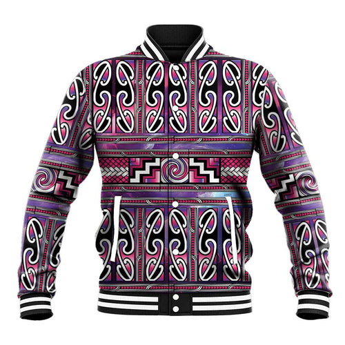 Maori Matariki Baseball Jacket Pink Galaxy Aesthetic Koru Art