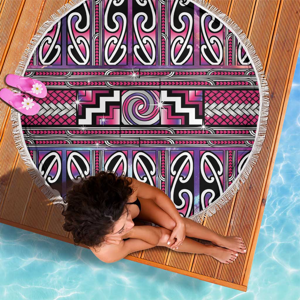 Maori Matariki Beach Blanket Pink Galaxy Aesthetic Koru Art