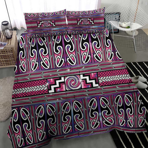 Maori Matariki Bedding Set Pink Galaxy Aesthetic Koru Art