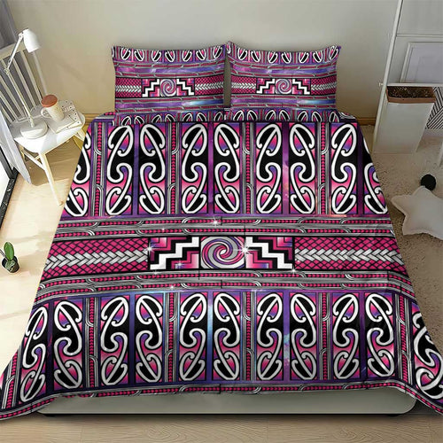 Maori Matariki Bedding Set Pink Galaxy Aesthetic Koru Art