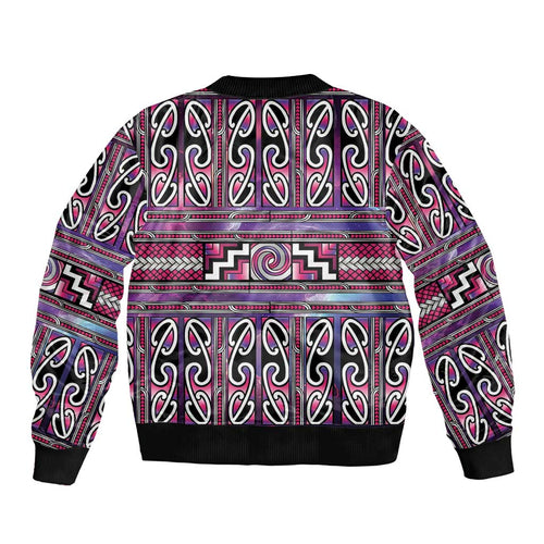 Maori Matariki Bomber Jacket Pink Galaxy Aesthetic Koru Art