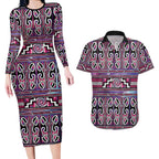 Maori Matariki Couples Matching Long Sleeve Bodycon Dress and Hawaiian Shirt Pink Galaxy Aesthetic Koru Art
