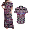 Maori Matariki Couples Matching Off Shoulder Maxi Dress and Hawaiian Shirt Pink Galaxy Aesthetic Koru Art