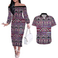 Maori Matariki Couples Matching Off The Shoulder Long Sleeve Dress and Hawaiian Shirt Pink Galaxy Aesthetic Koru Art