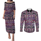 Maori Matariki Couples Matching Puletasi and Long Sleeve Button Shirt Pink Galaxy Aesthetic Koru Art